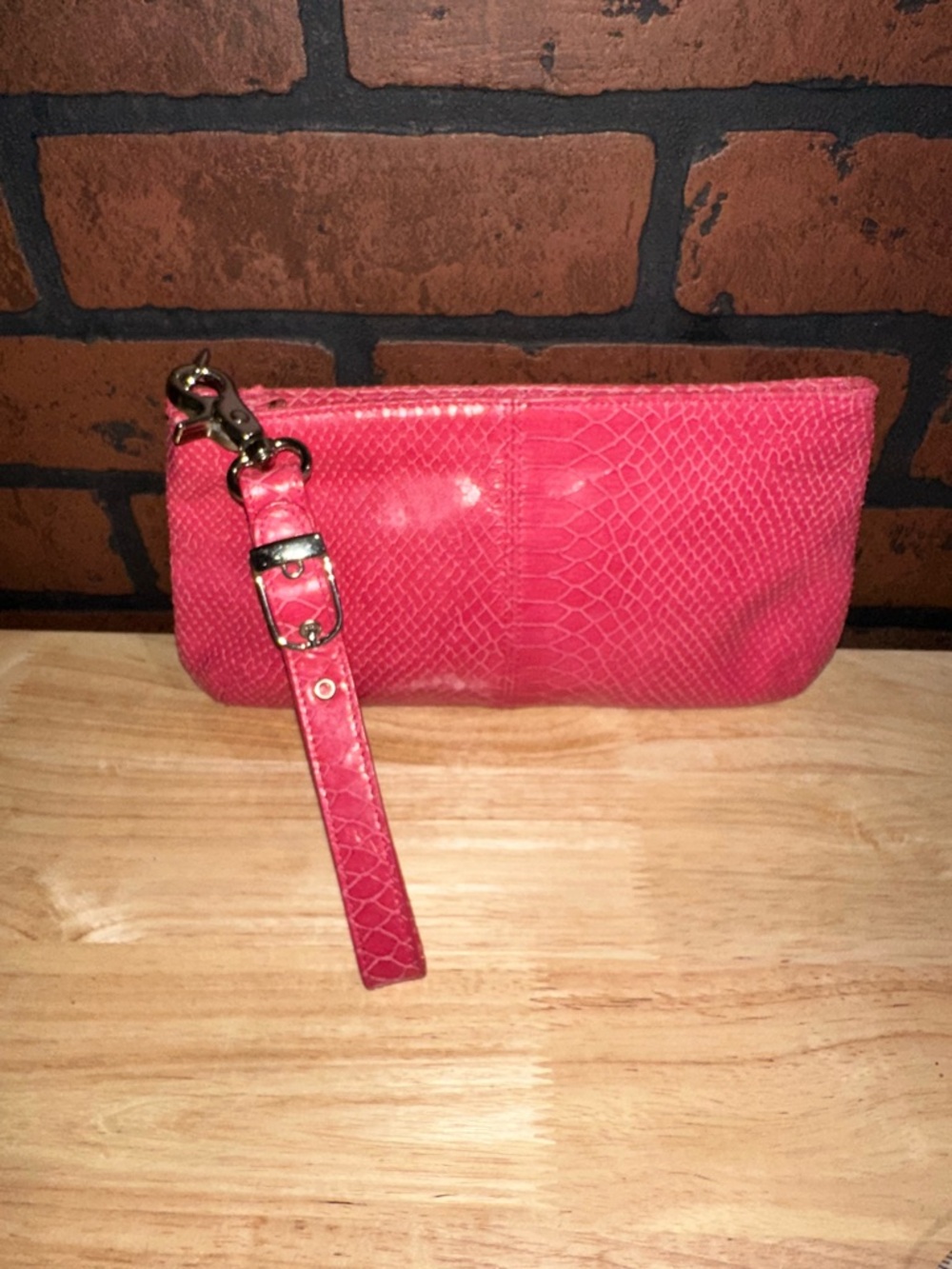 Tignanello Hot Pink Snake-Embossed Wristlet Clutch